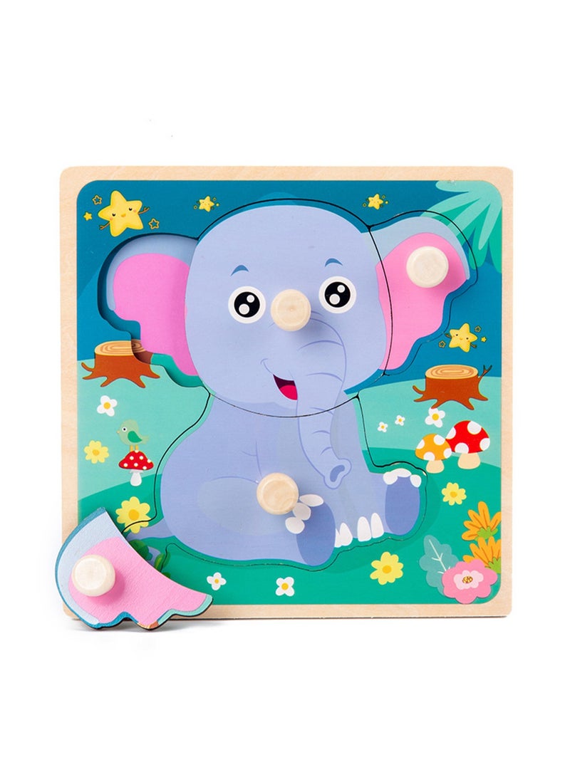 لعبة أحجية الصور المقطوعة الخشبية على شكل فيل مقاس 5.9 بوصة للأطفال من سن 1 إلى 3 سنوات مع مقبض، لعبة أحجية تعليمية للأطفال الصغار لتعلم المهارات الحركية الدقيقة، هدية مثالية للأولاد والبنات من سن 1 إلى 2 إلى 3 سنوات - Image 1